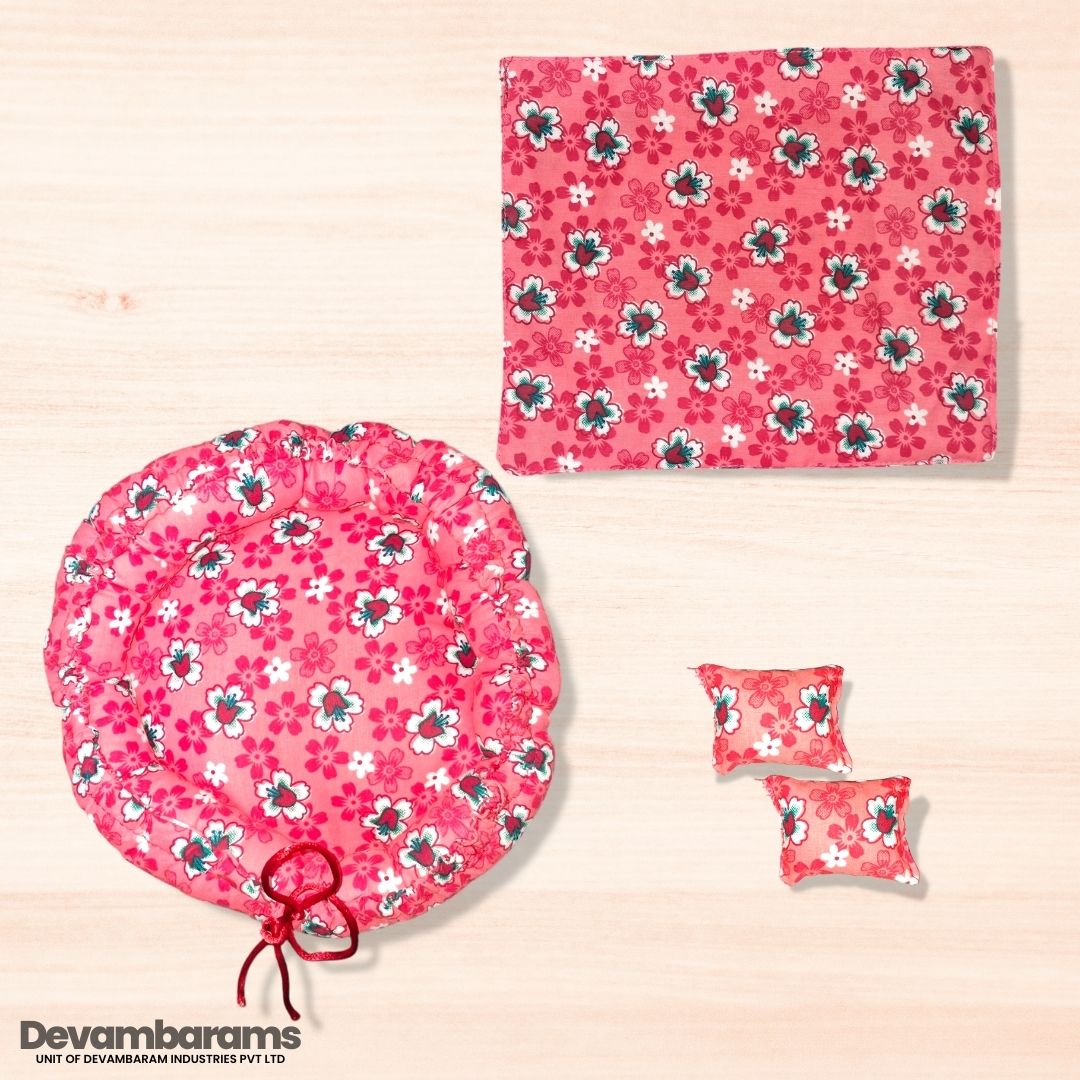 Devambarams Laddu Gopal Cotton Bed for Summer (Round) Small Red