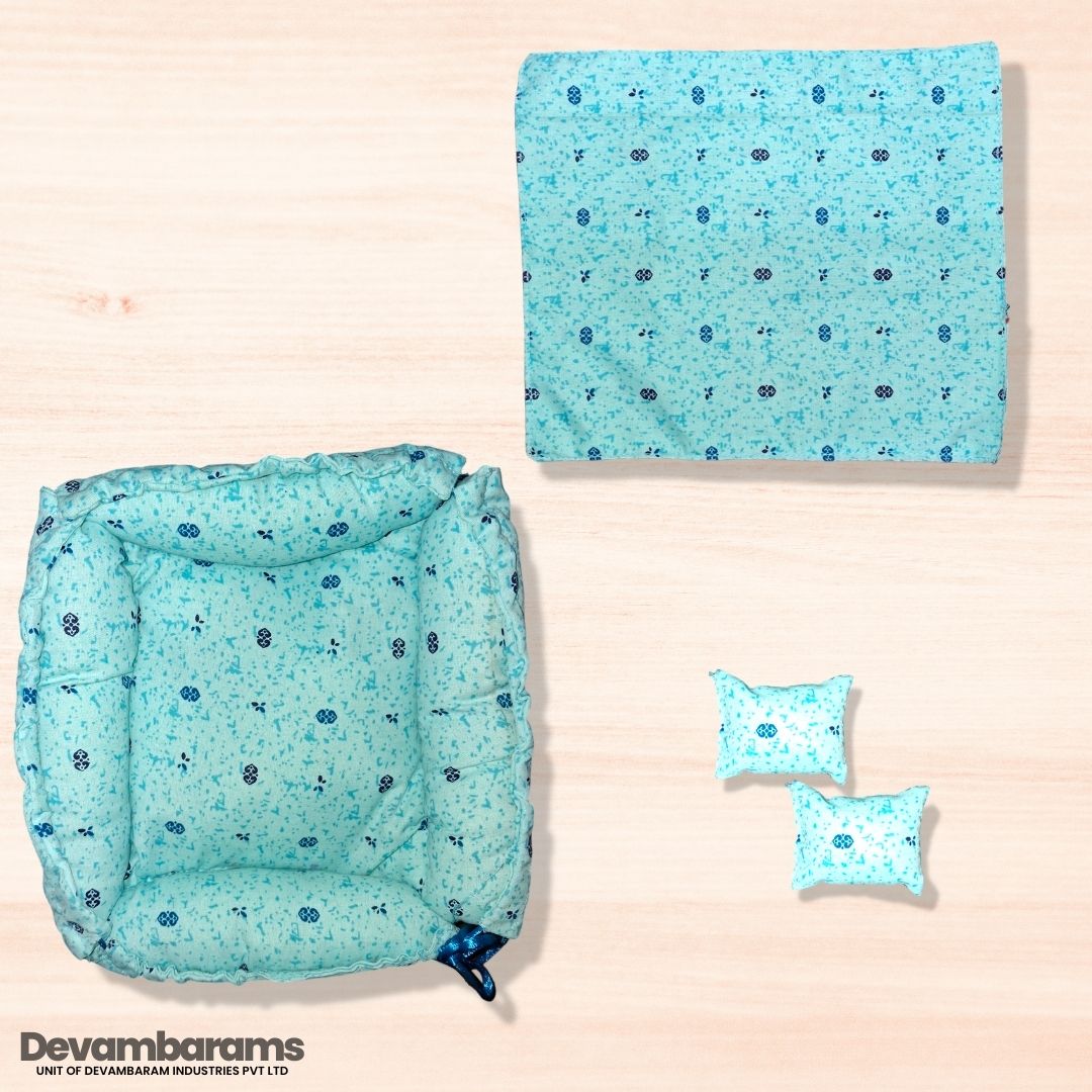 Devambarams Laddu Gopal Cotton Bed for Summer (Square) Small Sky Blue