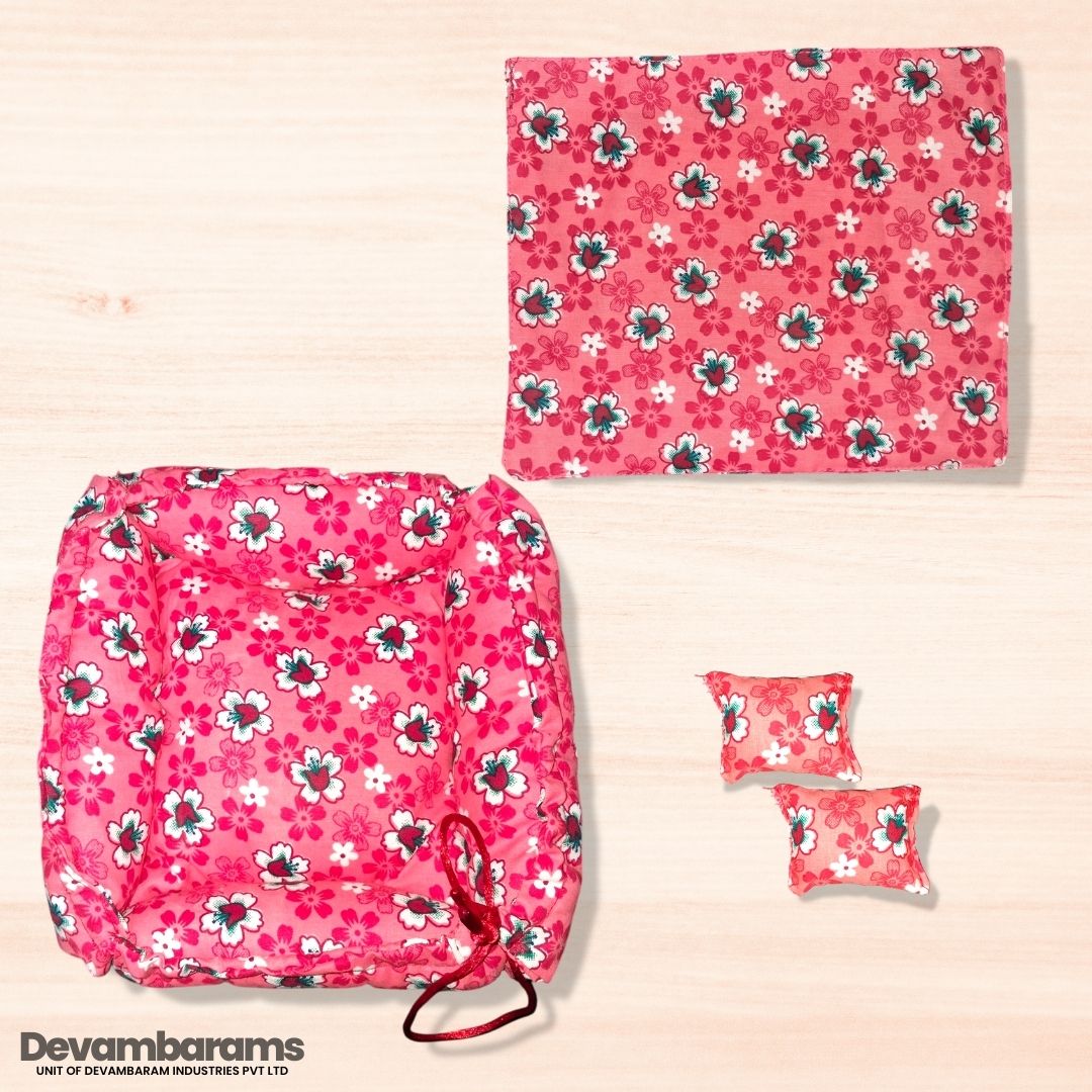Devambarams Laddu Gopal Cotton Bed for Summer (Square) Small Red