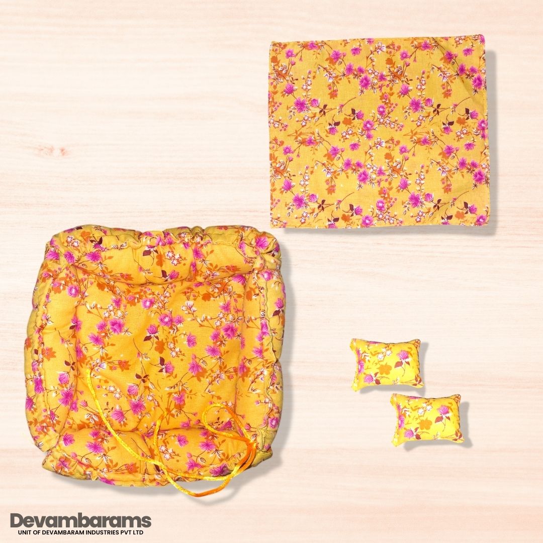 Devambarams Laddu Gopal Cotton Bed for Summer (Square) Small Yellow