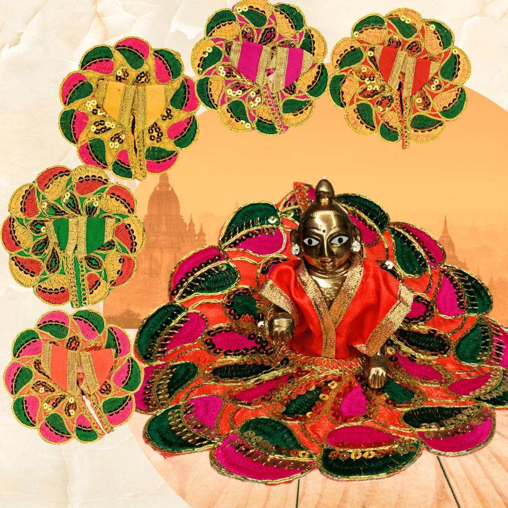 Laddu Gopal Dress Combo | Embroidered Poshak for 0 No. Idol | (Set of 3, Random Colors) - Devambarams