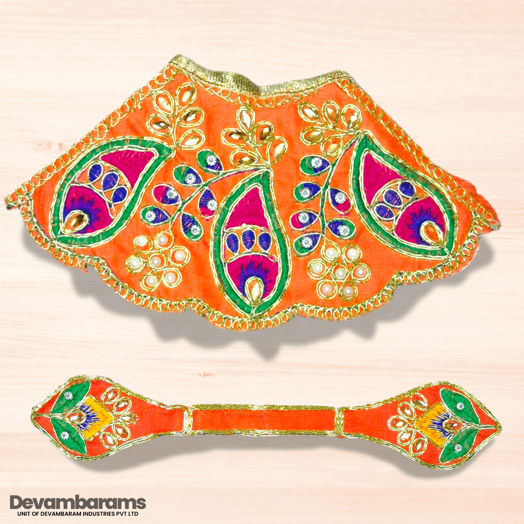 Devambarams Mata Rani Embroidered Lehenga Patka 4 Orange