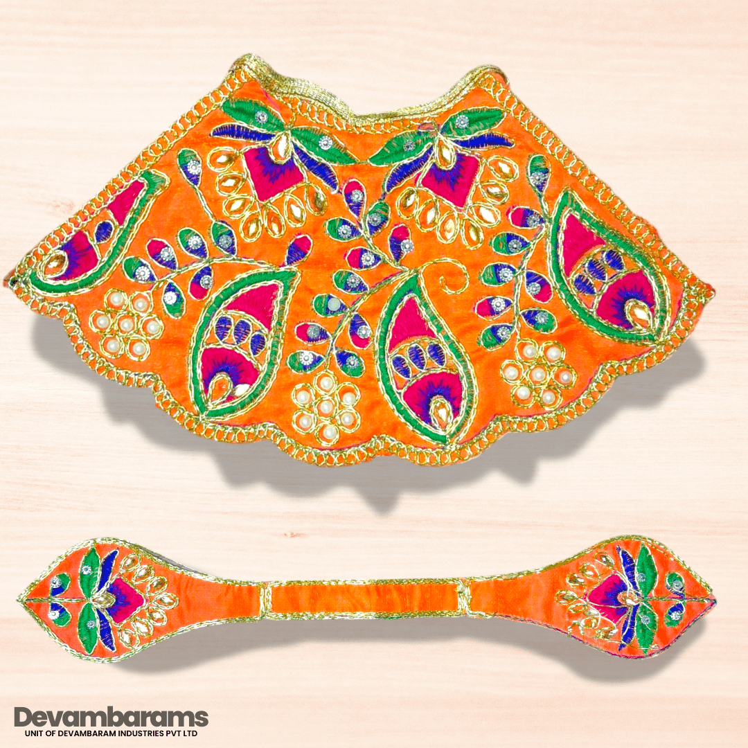 Devambarams Mata Rani Embroidered Lehenga Patka 5 Orange