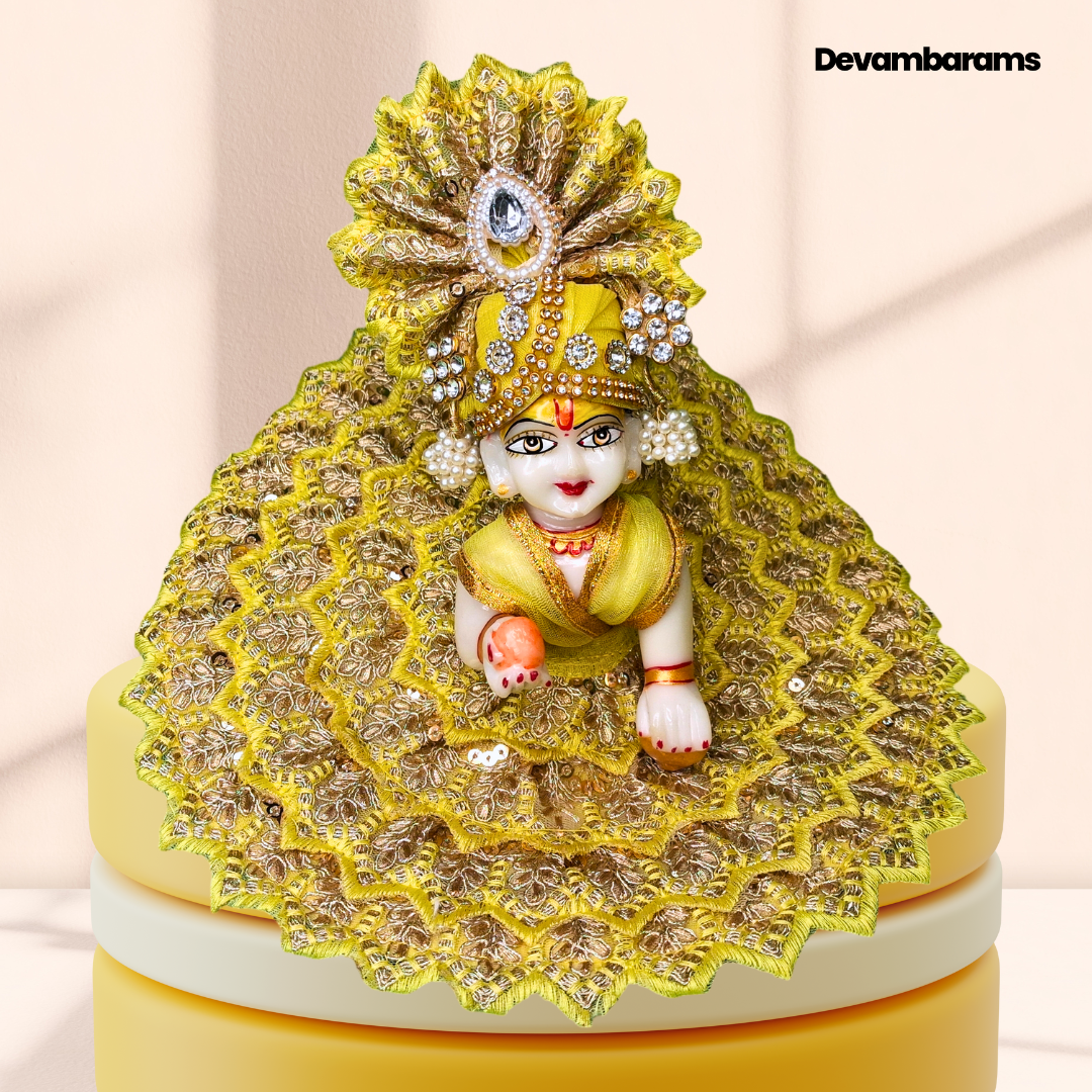 Devambarams Laddu Gopal Dress for Janmashtami (Combo of 2 Heavy Dresses with 2 Heavy Mukuts)