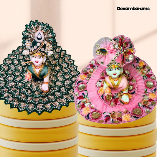 Devambarams Laddu Gopal Dress for Janmashtami (Combo of 2 Unique Dresses with 2 Unique Mukuts)