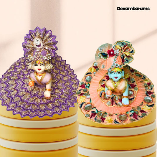 Devambarams Laddu Gopal Dress for Janmashtami (Combo of 2 Premium Dresses with 2 Premium Mukuts)