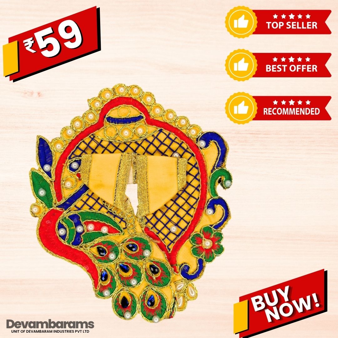 Devambarams Laddu Gopal Dress | Embroidery | Sequinn | Peacock Shankh Style (49)
