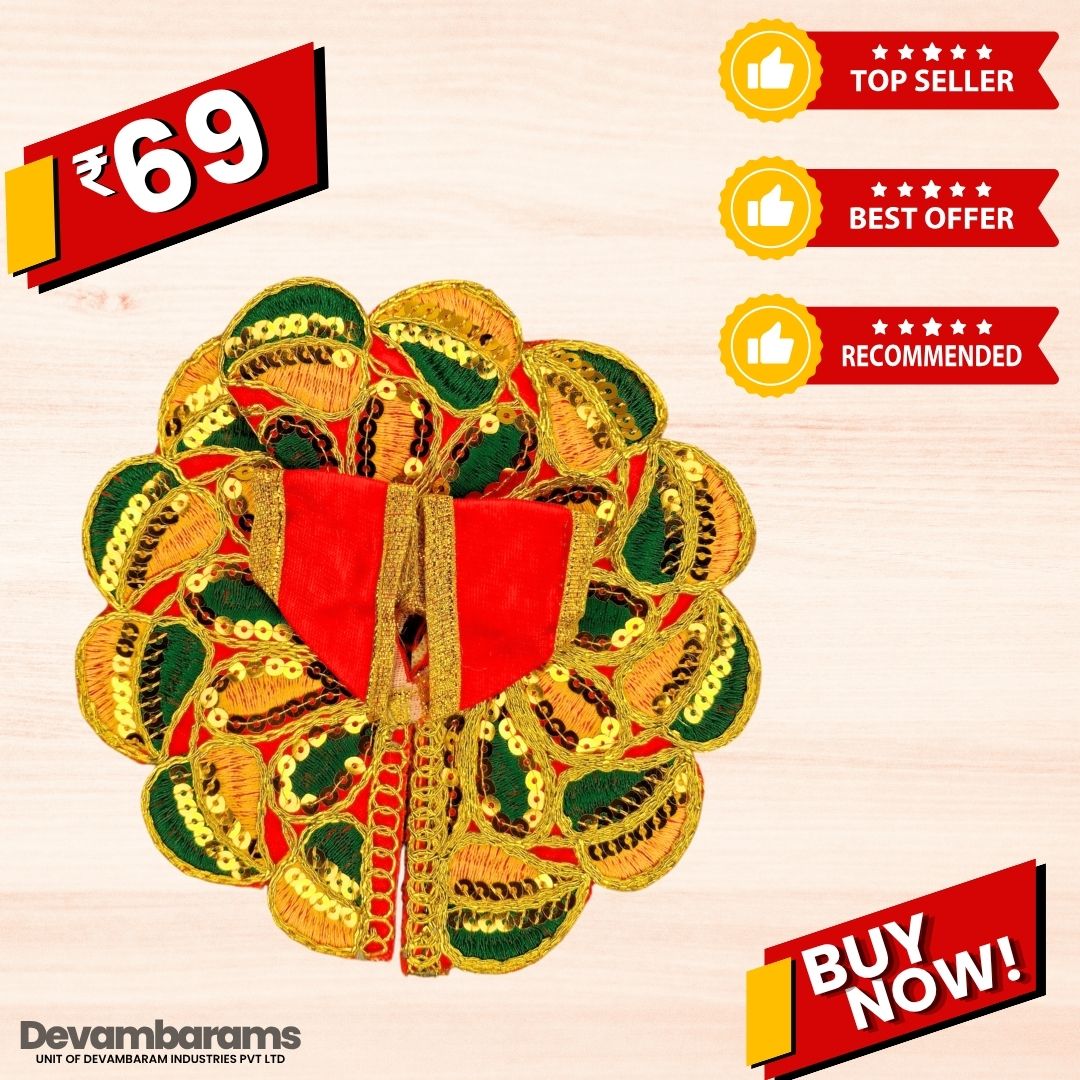 Devambarams Laddu Gopal Dress | Embroidery | Sequinn | Pan Patta Style 2 Red