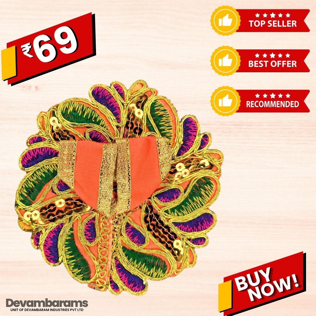 Devambarams Laddu Gopal Dress | Embroidery | Sequinn | Petals Style 2 Orange