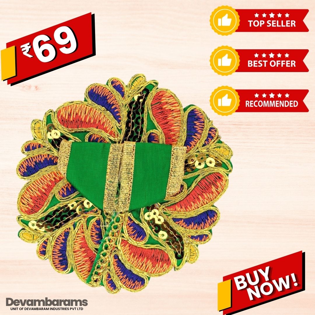 Devambarams Laddu Gopal Dress | Embroidery | Sequinn | Petals Style 2 Dark Green