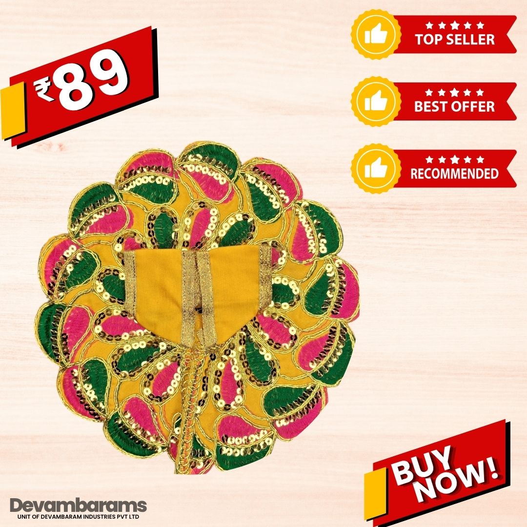Devambarams Laddu Gopal Dress | Embroidery | Sequinn | Pan Patta Style 4 Yellow