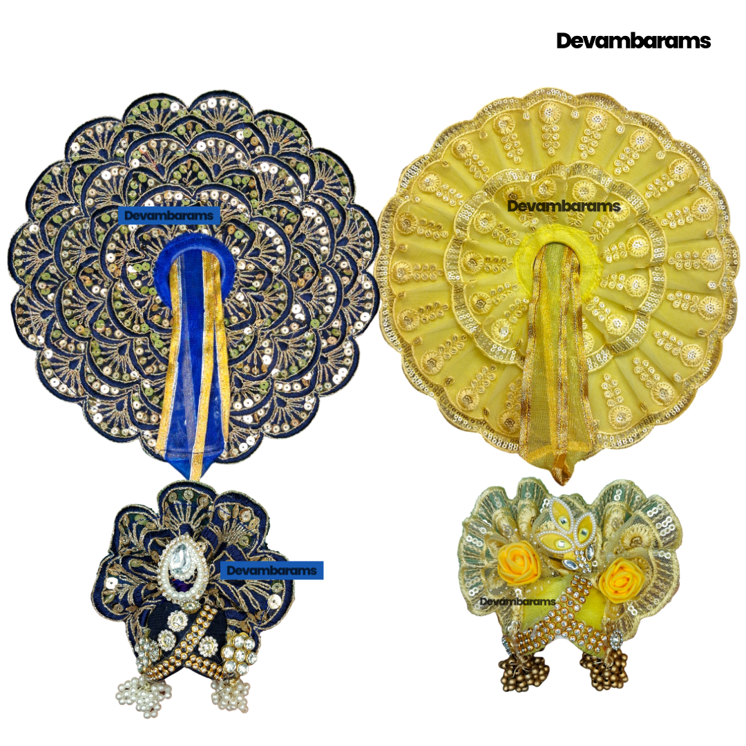 Devambarams Kanha Ji Dress for Janmashtami (Combo of 2 Heavy Dresses with 2 Heavy Mukuts)
