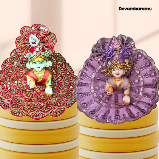 Devambarams Kanha Ji Dress for Janmashtami (Combo of 2 Premium Dresses with 2 Premium Mukuts)
