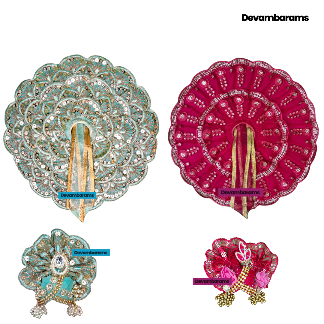 Devambarams Laddu Gopal Dress for Janmashtami (Combo of 2 Fancy Dresses with 2 Fancy Mukuts)