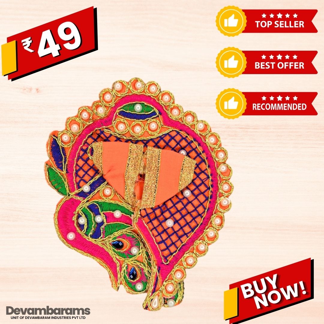 Devambarams Laddu Gopal Dress | Embroidery | Sequinn | Peacock Shankh Style (49) 0 Orange