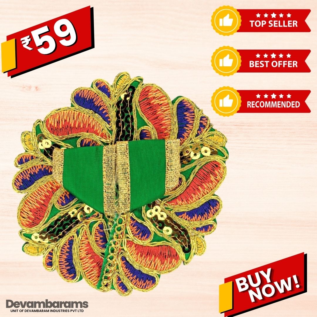 Devambarams Laddu Gopal Dress | Embroidery | Sequinn | Petals Style 1 Dark Green