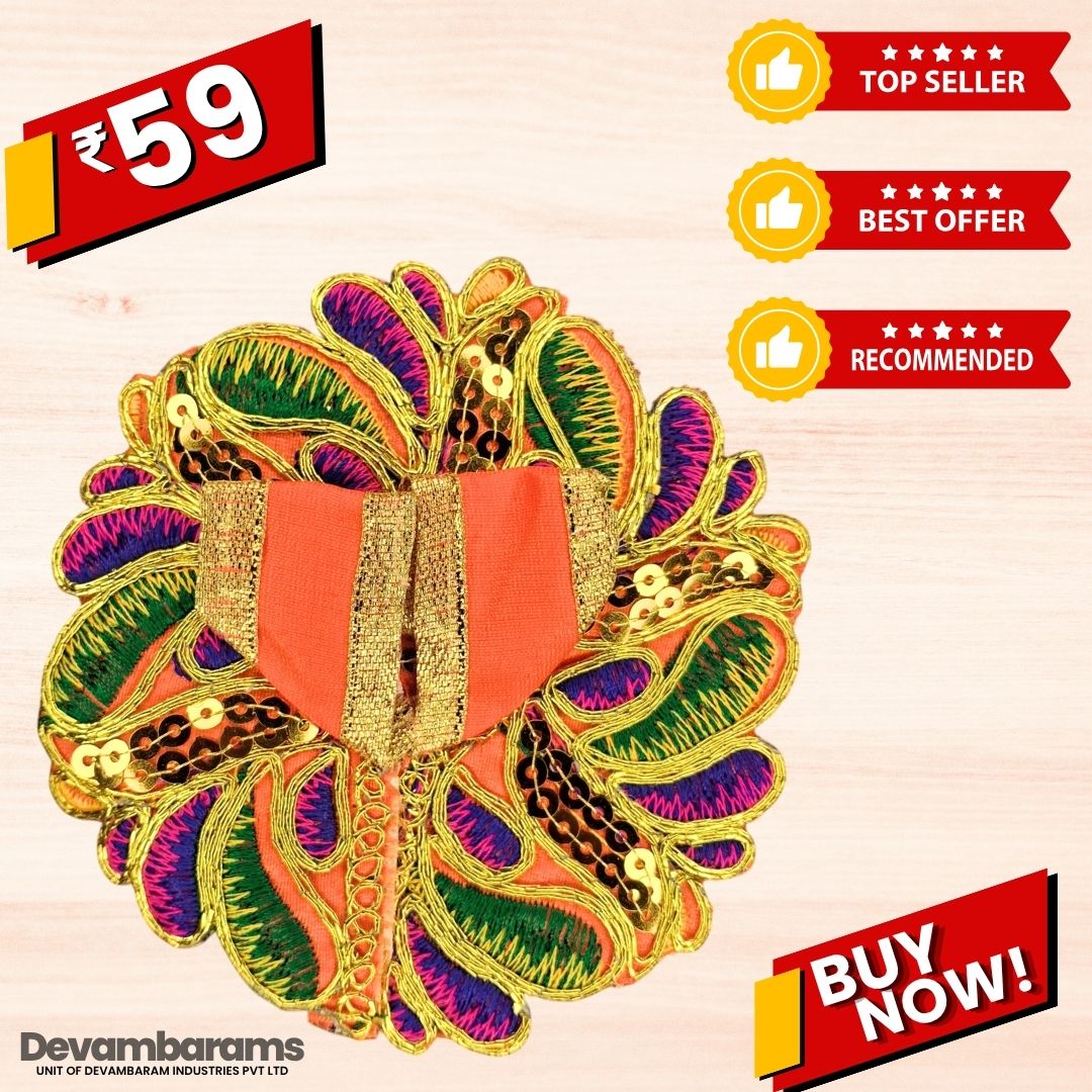 Devambarams Laddu Gopal Dress | Embroidery | Sequinn | Petals Style 1 Orange
