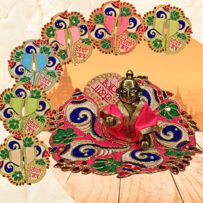 Devambarams Laddu Gopal Dress w. Kilangi & Basuri | Embroidered Poshak for Size 4 | (Random Colors)